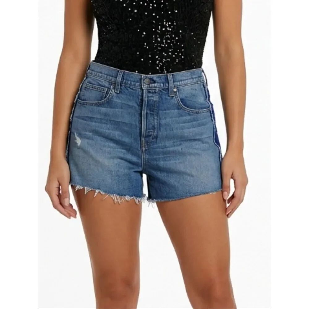 Hudson Jade Highrise Frayed Button Fly Boyfriend Denim Jean Shorts Size 32